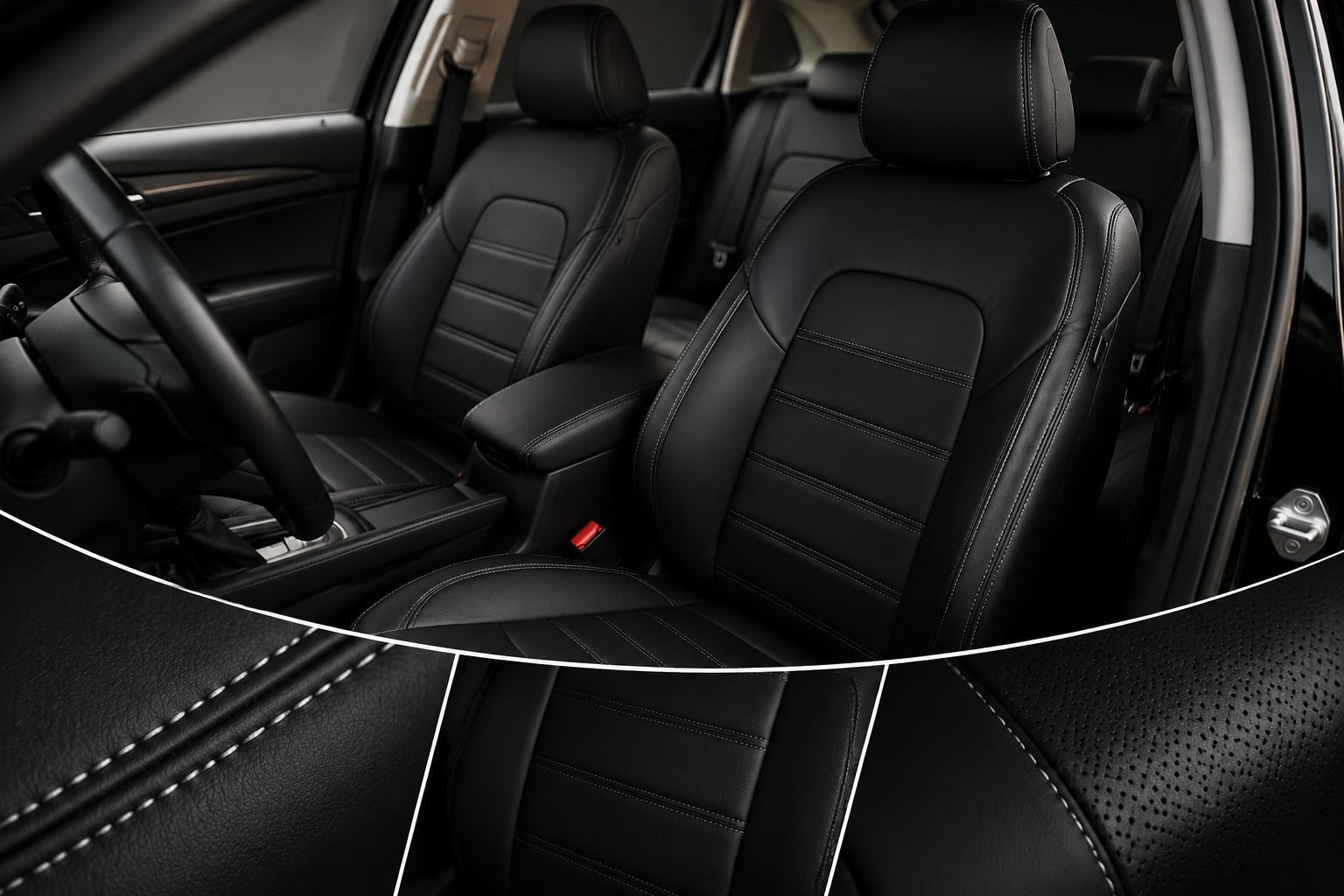 Premium black leather car seat close-up — custom seat covers by EVA Car Mats Ireland