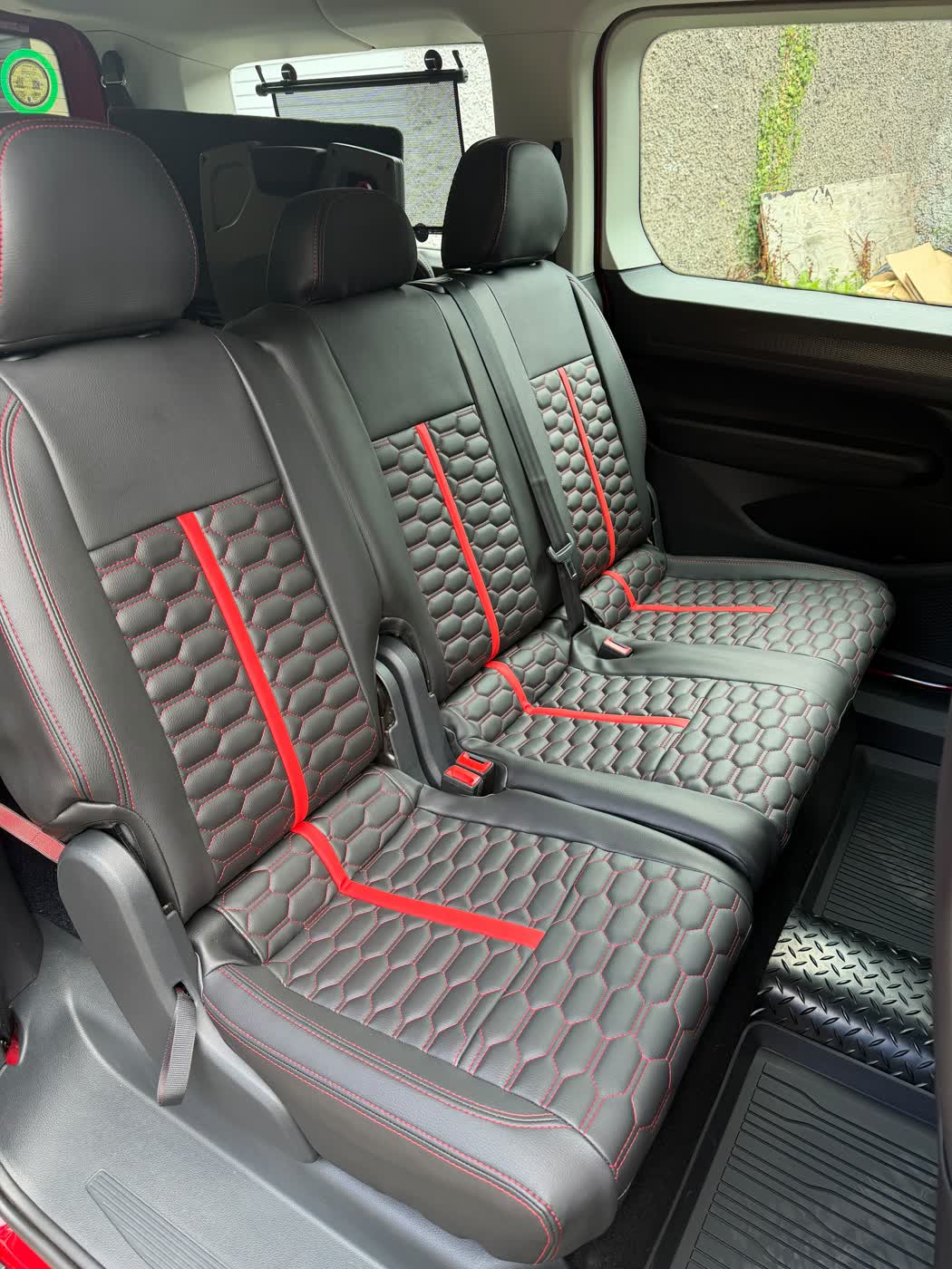ECO leather honeycomb with red stripe and red stitching (1 of 12)